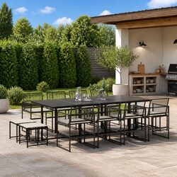 Outdoor Garden Dining Set 13 Piece Black PE Rattan Table Chairs Cushions