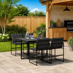 Garden Dining Set 5 Piece Outdoor Furniture Black Textilene Cushions Patio Table