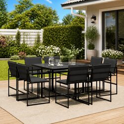 Outdoor Garden Dining Set 9 Piece Black Textilene Chairs Table Patio Furniture
