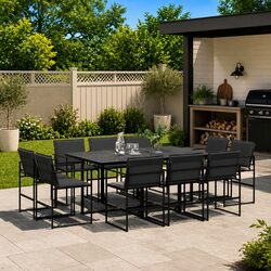 Garden Dining Set 11 Piece Outdoor Patio Furniture Black Textilene Chairs Table