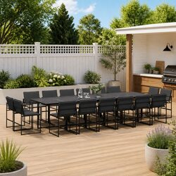Garden Dining Set 17 Piece Outdoor Furniture with Cushions Black Textilene