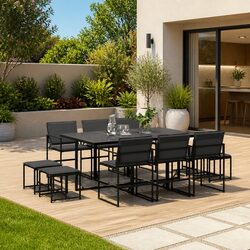 Garden Dining Set 11 Piece Outdoor Furniture Black Textilene Chairs Table