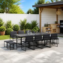 Garden Dining Set 13 Piece Outdoor Furniture Black Textilene Chairs Table