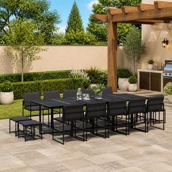 Garden Dining Set 15 Piece Outdoor Furniture Patio Table Chairs Black Textilene