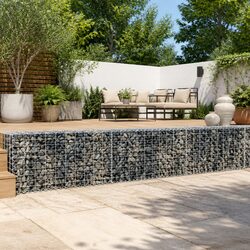 Gabion Basket with Cover 300x50x50 cm Silver Metal Garden Retaining Wall Decor