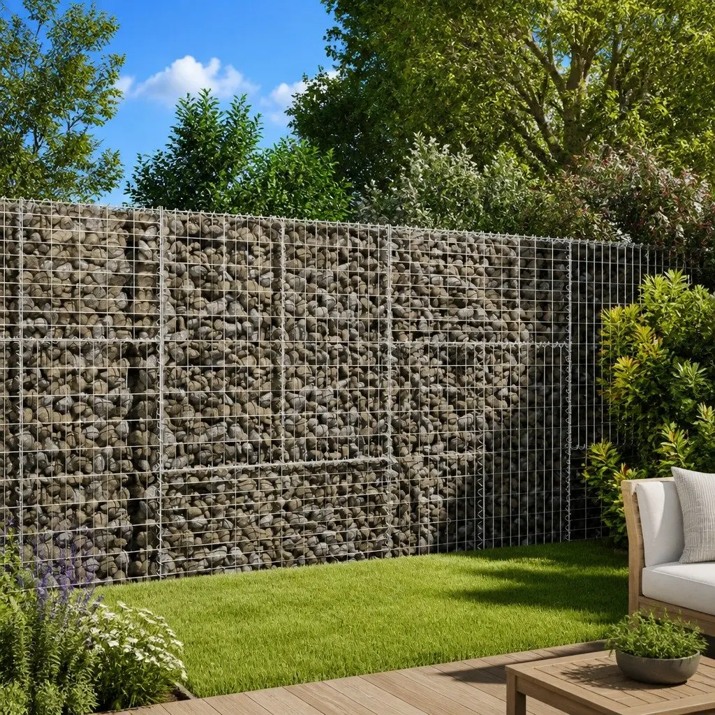 Gabion Basket Silver Metal Wire Cage 200x50x150 cm Garden Retaining with Cover
