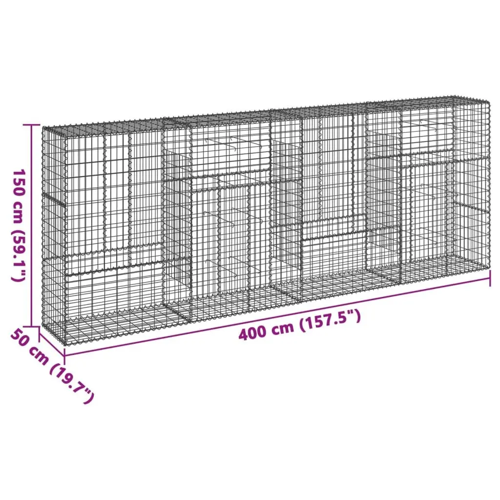 Gabion Basket Galvanised Iron Wire 400x50x150 cm Silver Garden Landscaping Retaining