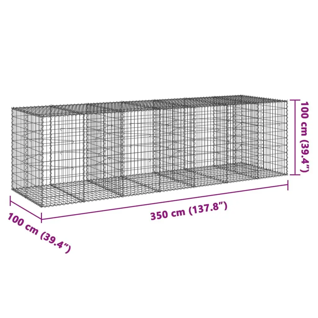 Gabion Basket Galvanised Iron Wire 350x100x100 cm Silver Garden Retaining