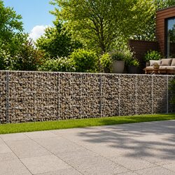 Gabion Basket with Cover 1050x100x100 cm Galvanised Iron Garden Landscaping