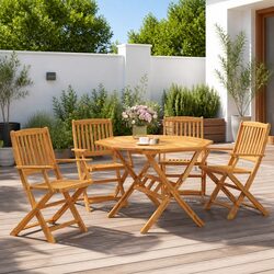 5 Piece Folding Garden Dining Set Solid Wood Acacia Brown Outdoor Furniture
