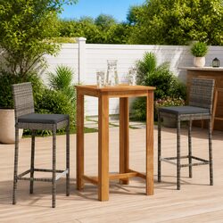 3 Piece Garden Bar Set Grey PE Rattan Solid Acacia Wood Outdoor Furniture