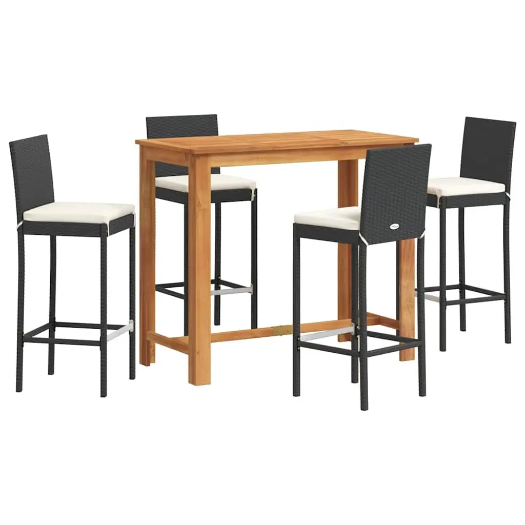 5 Piece Garden Bar Set Outdoor Bar Table and Stools Acacia Wood Poly Rattan