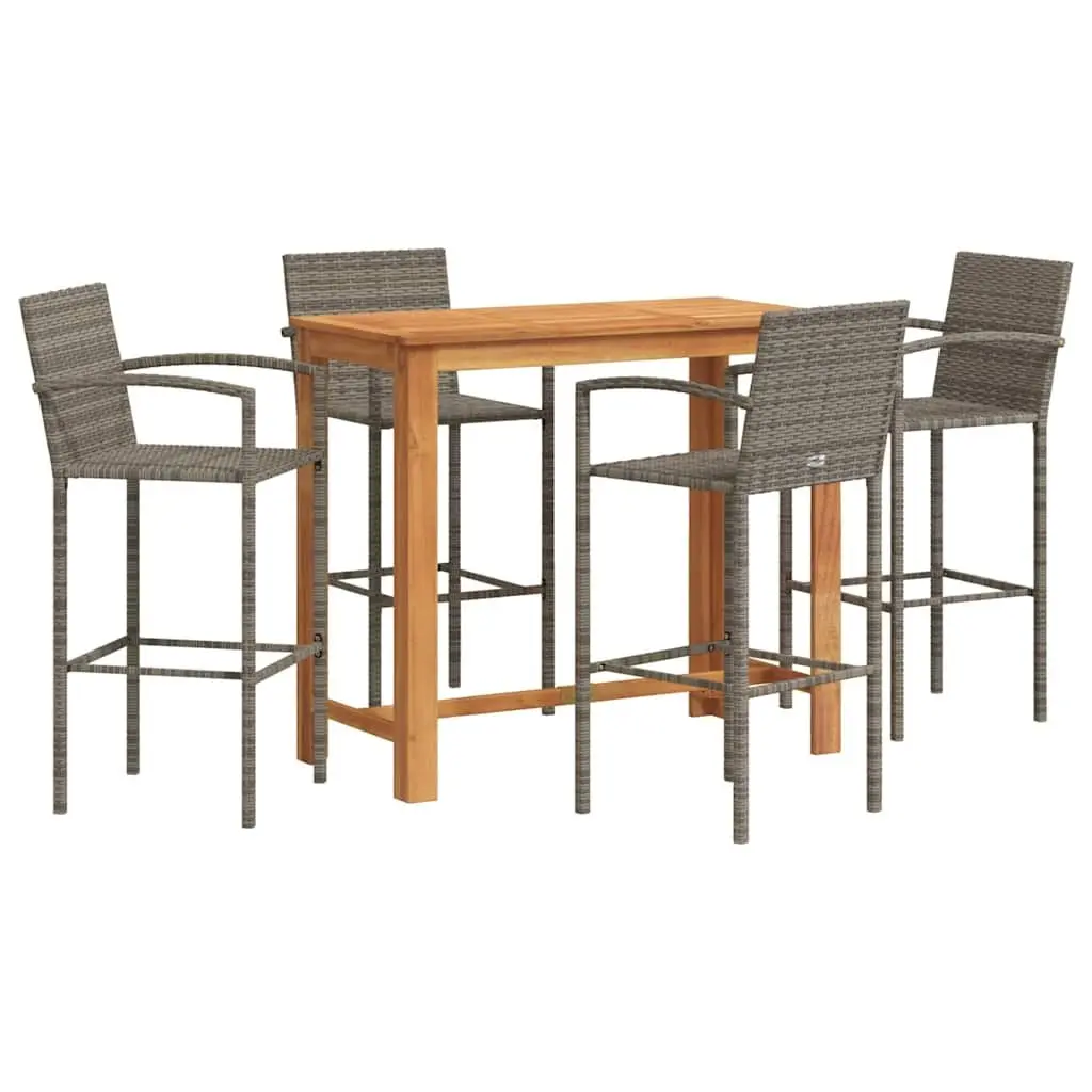 Garden Bar Set 5 Piece Grey Outdoor Bar Table and Stools Acacia Poly Rattan