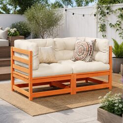 Garden Sofa Set 2 Piece Outdoor Furniture Brown Cushioned Patio Seating
