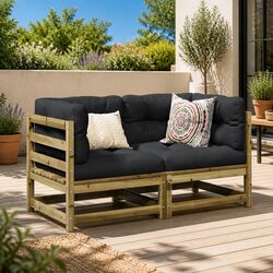Garden Sofa Set 2 Piece Outdoor Furniture with Cushions Pinewood Brown Patio