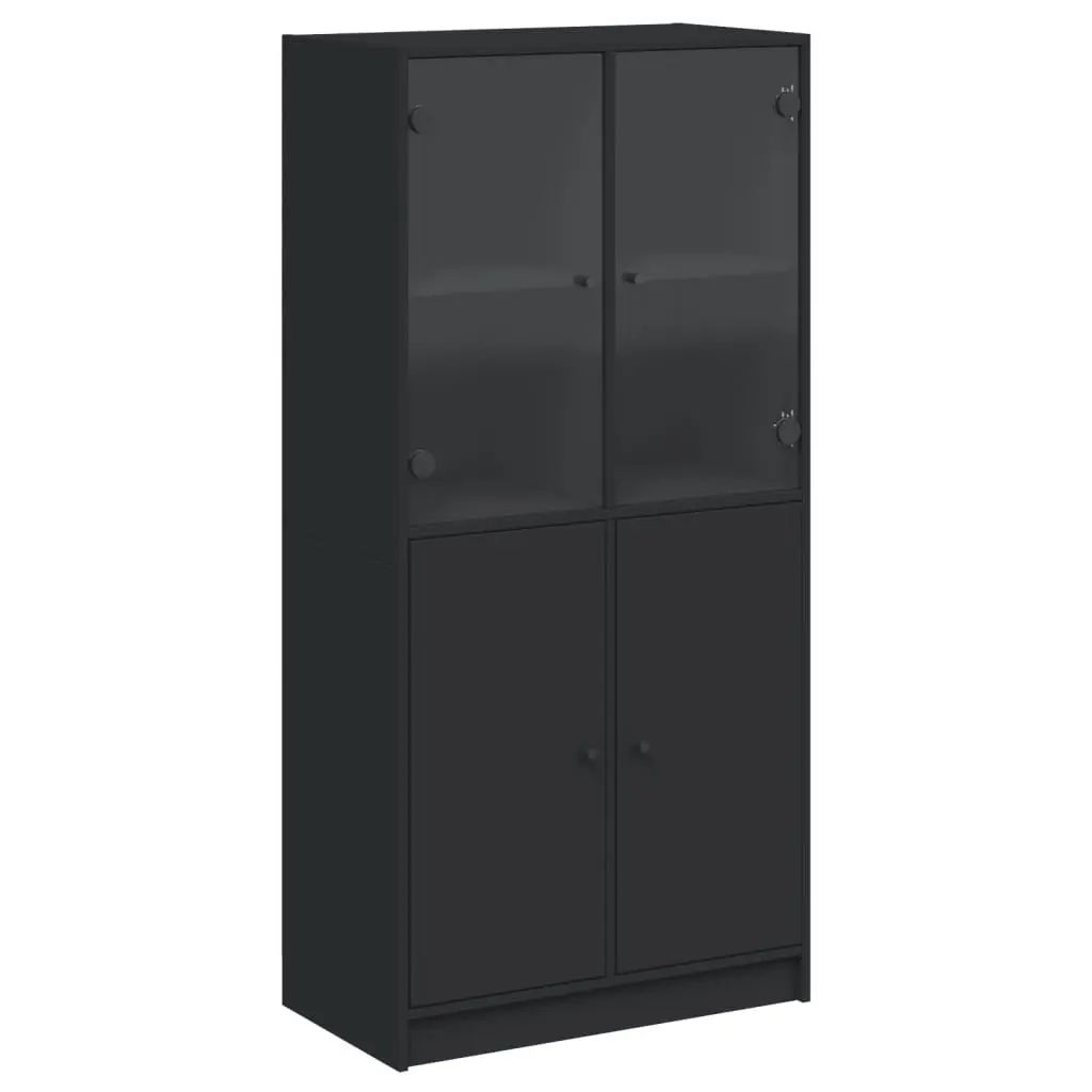 Highboard Storage Cabinet with Doors Engineered Wood Black 68x37x142cm