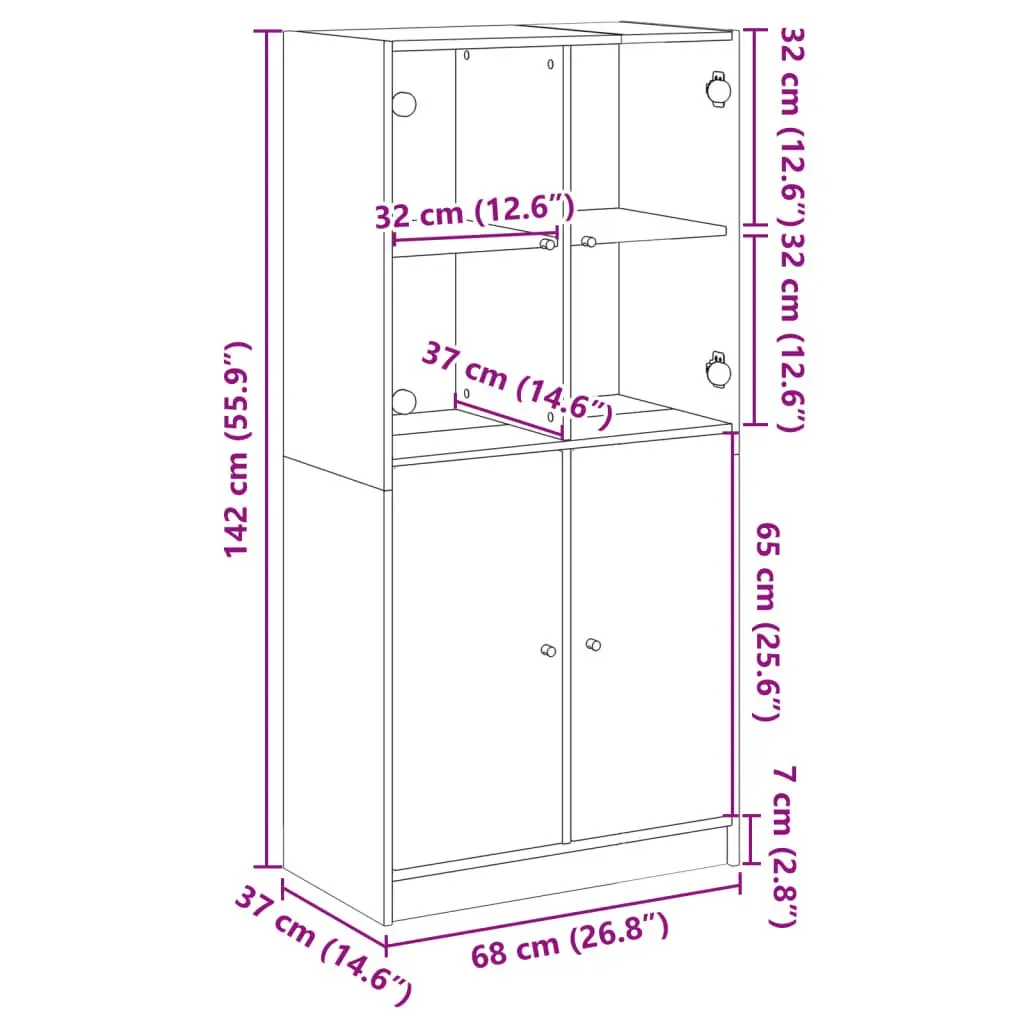 Highboard Storage Cabinet with Doors Engineered Wood Black 68x37x142cm