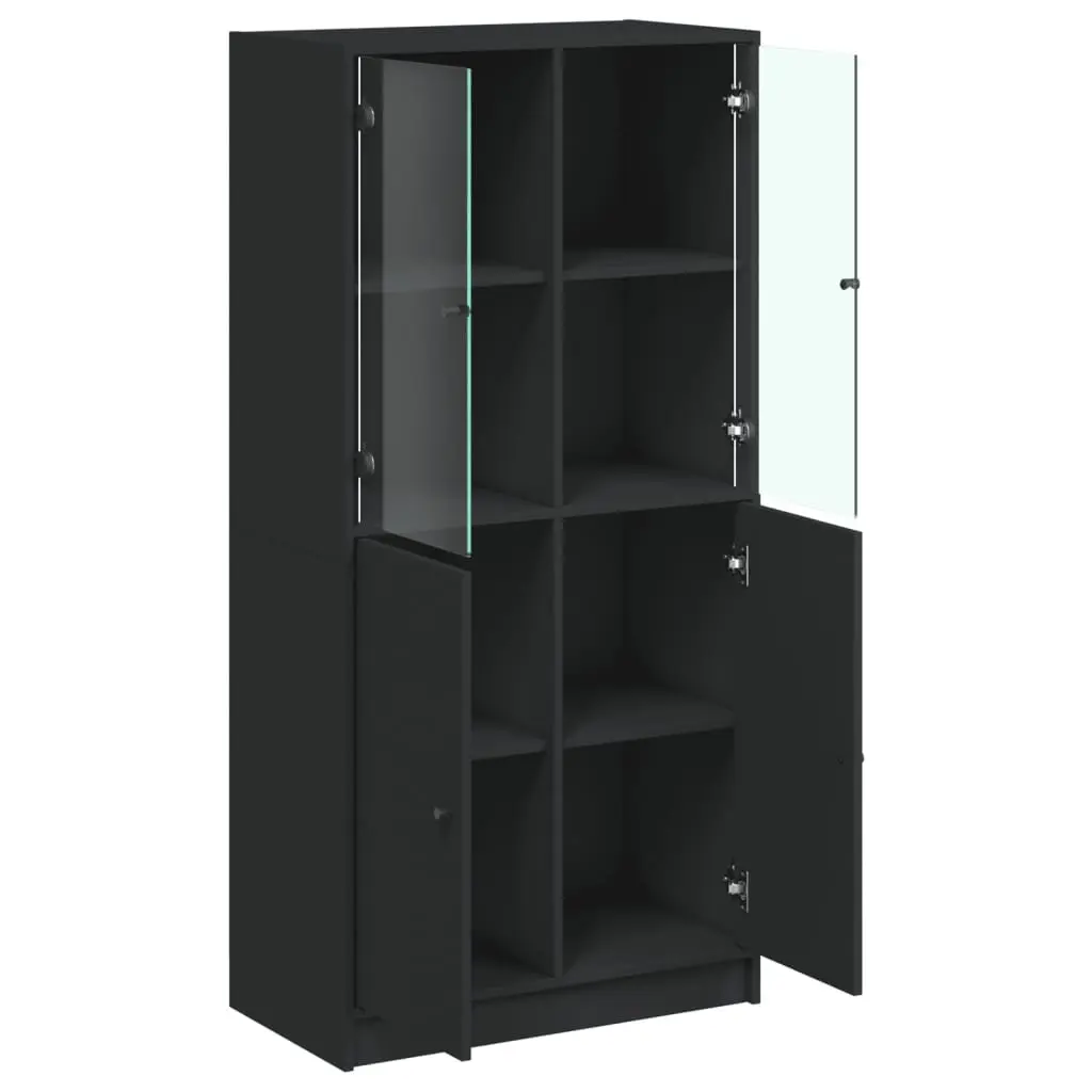 Highboard Storage Cabinet with Doors Engineered Wood Black 68x37x142cm