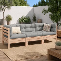 Garden Sofa Set 3 Piece Outdoor Furniture with Cushions Wood Backyard Patio