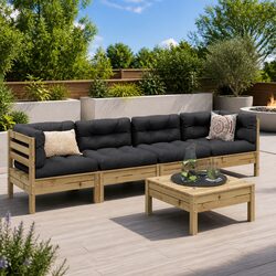 5 Piece Garden Sofa Set with Cushions Solid Pinewood Outdoor Patio Furniture