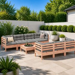 Garden Sofa Set 8 Piece Outdoor Furniture Patio Seating with Cushions Wood