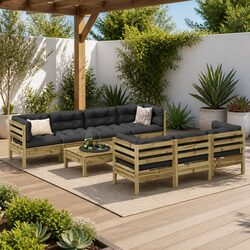 8 Piece Garden Sofa Set with Cushions Impregnated Pinewood Brown Outdoor Patio