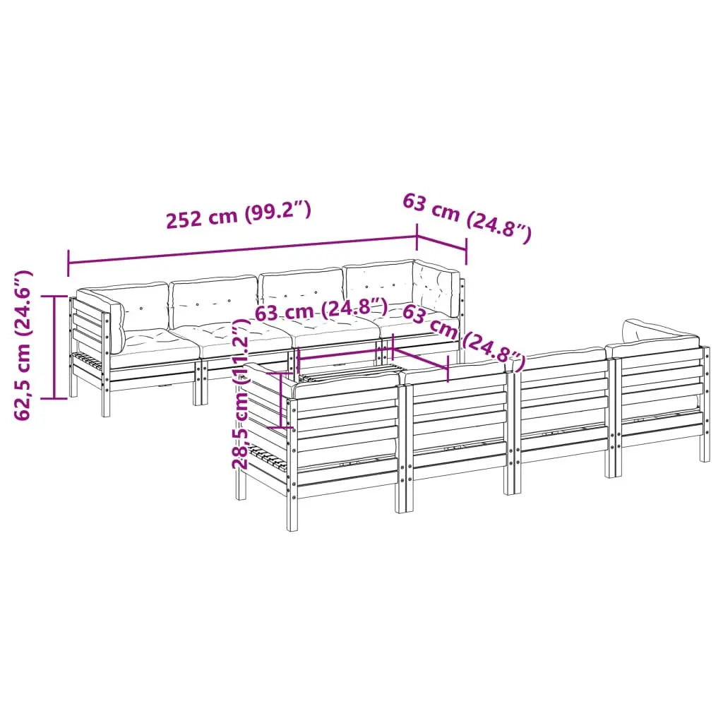 Outdoor Garden Sofa Set 9 Piece Modular Furniture with Cushions Wood Patio