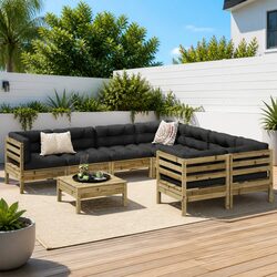 Garden Sofa Set 9 Piece Outdoor Furniture Brown Cushions Modular Patio Seating