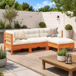 Garden Sofa Set 4 Piece Outdoor Furniture Brown Solid Pinewood with Cushions
