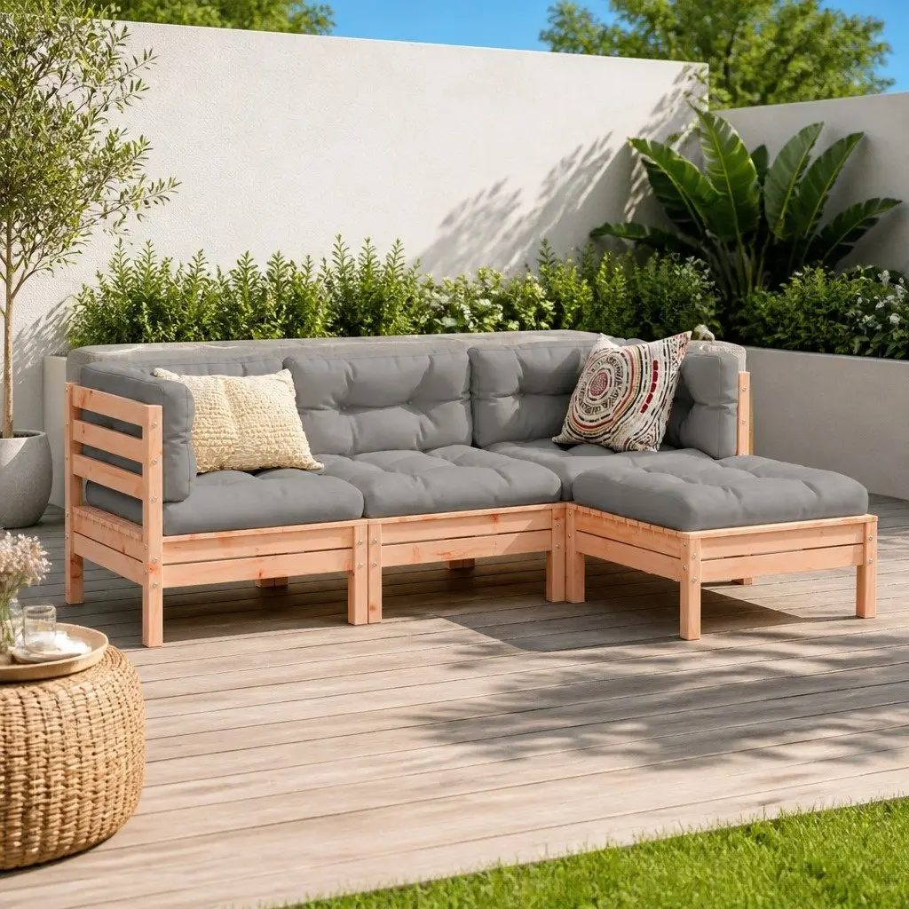 4 Piece Garden Sofa Set with Cushions Outdoor Patio Furniture Wood Brown