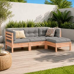 4 Piece Garden Sofa Set with Cushions Outdoor Patio Furniture Wood Brown