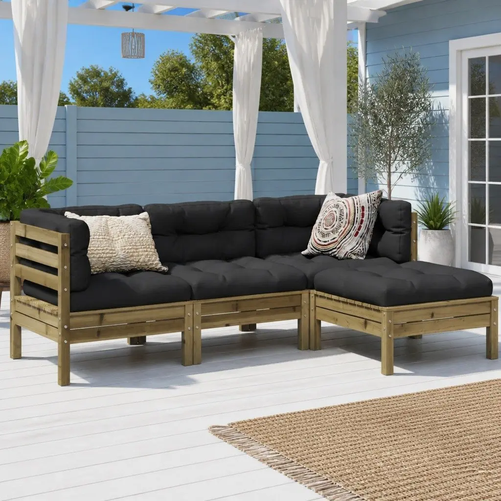4 Piece Garden Sofa Set Outdoor Furniture Patio Lounge with Cushions Brown