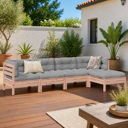 Outdoor Garden Sofa Set 5 Piece Wood Furniture with Cushions Patio Seating