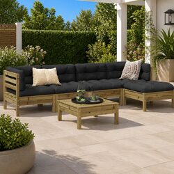 Garden Sofa Set 6 Piece Outdoor Furniture Brown Cushions Patio Seating