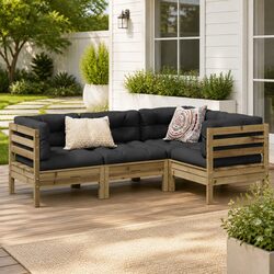 4 Piece Garden Sofa Set Outdoor Furniture Brown Cushions Impregnated Pinewood