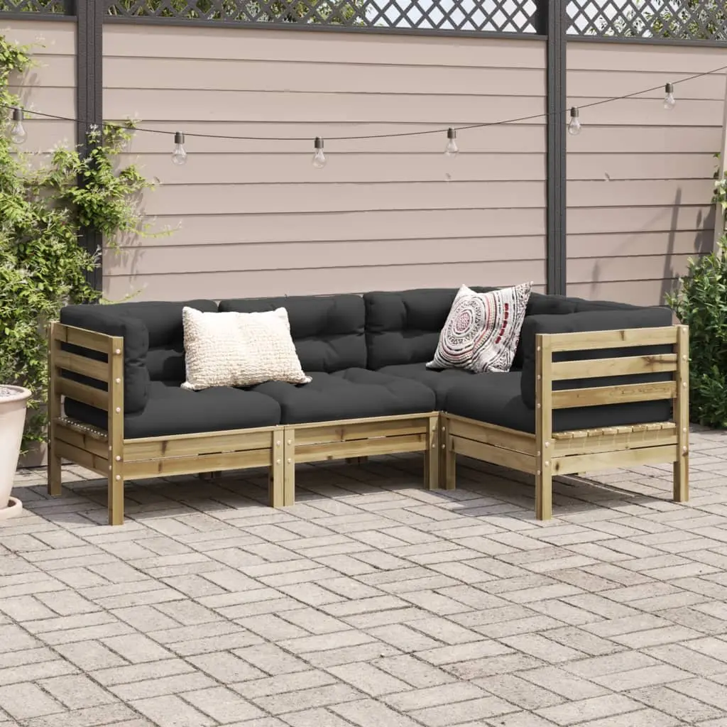 4 Piece Garden Sofa Set Outdoor Furniture Brown Cushions Impregnated Pinewood