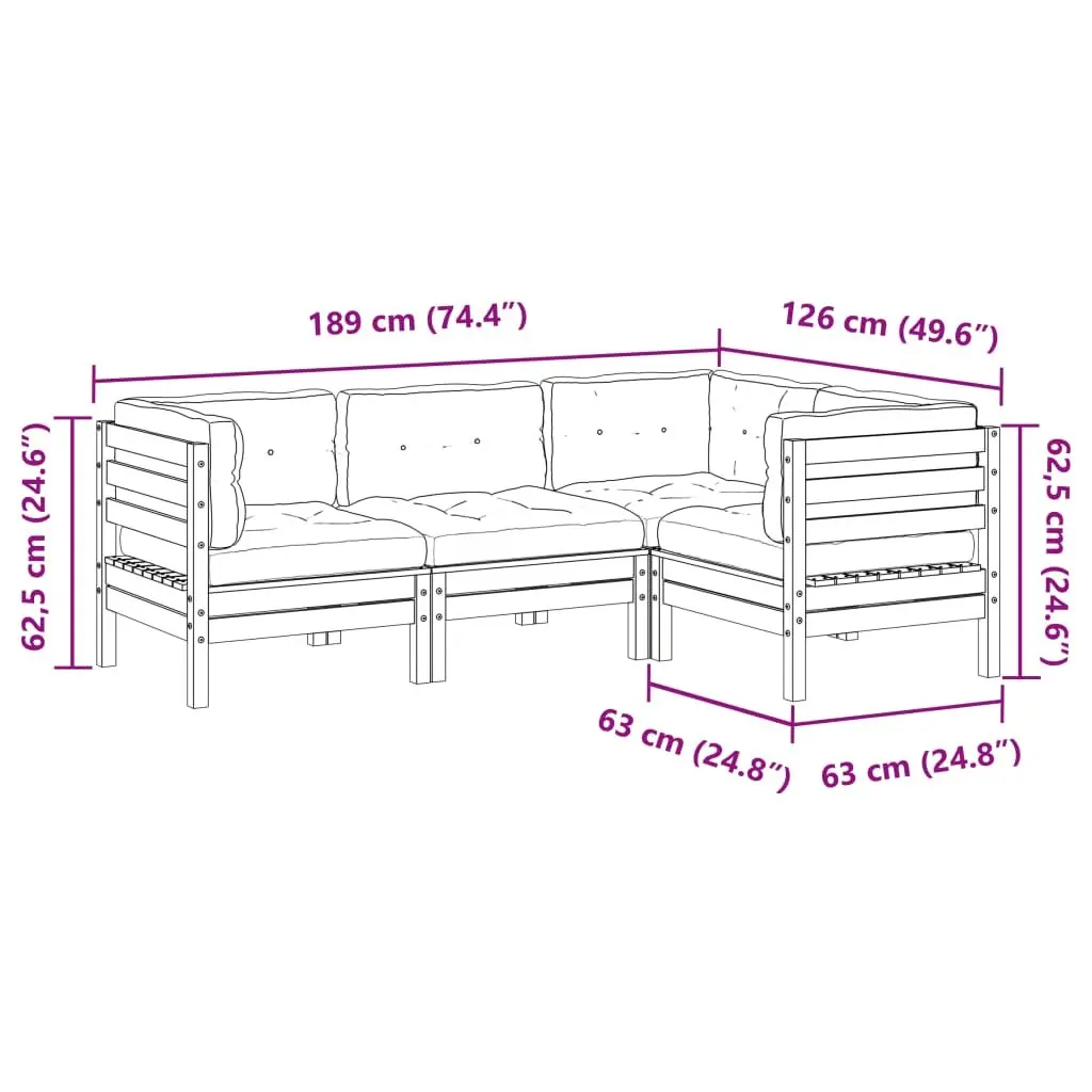 4 Piece Garden Sofa Set Outdoor Furniture Brown Cushions Impregnated Pinewood