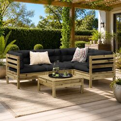 Garden Sofa Set 5 Piece Outdoor Furniture Brown Cushions Patio Seating