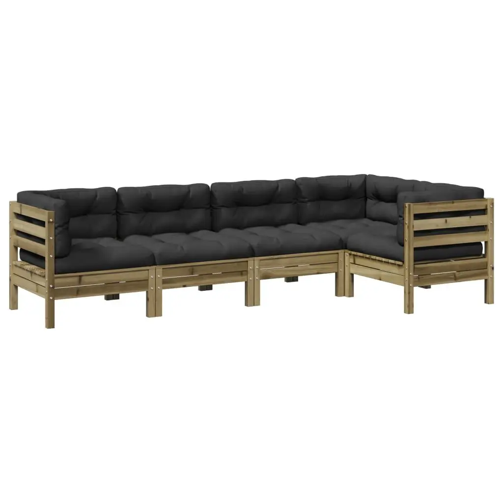 5 Piece Garden Sofa Set Outdoor Furniture with Cushions Solid Wood Brown Patio