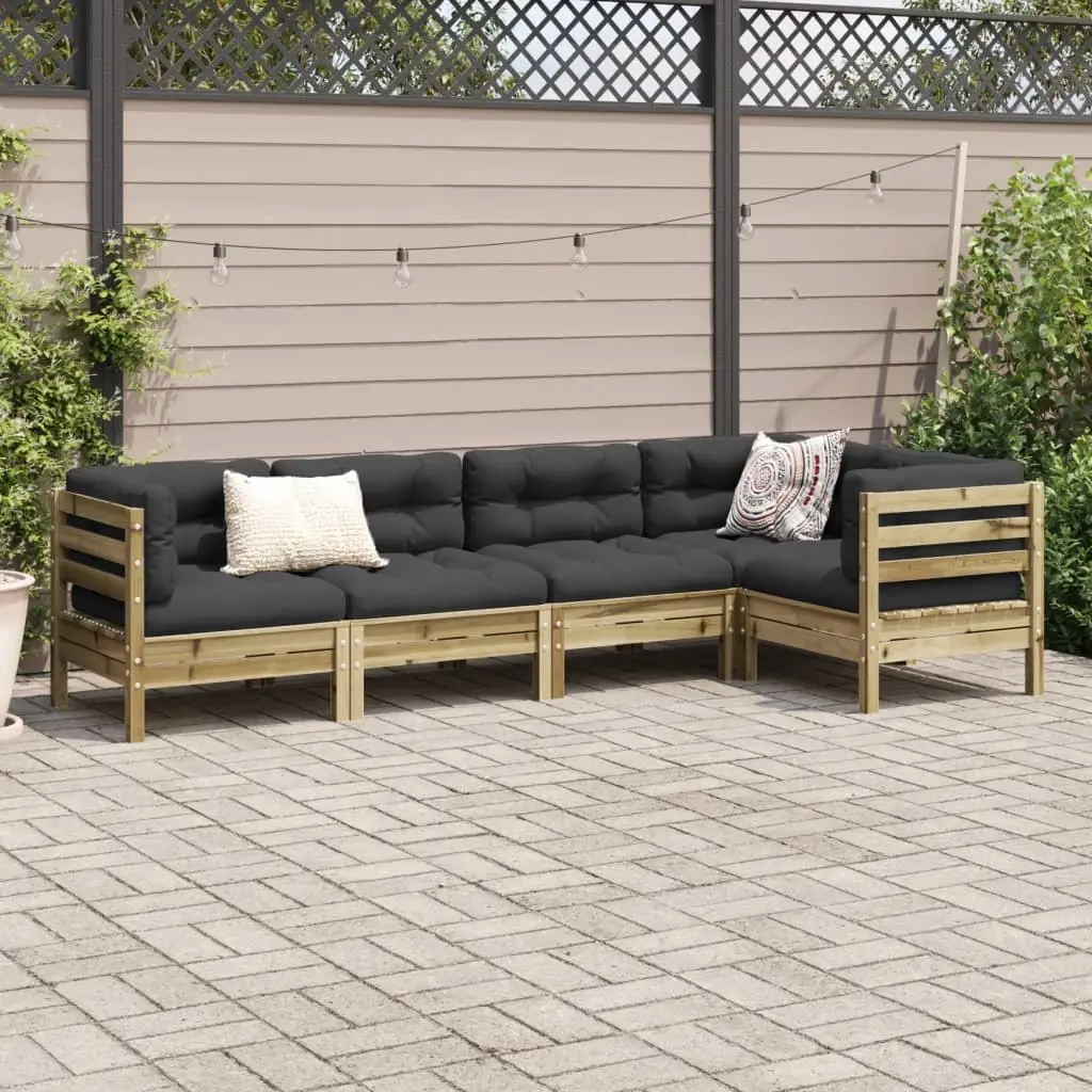 5 Piece Garden Sofa Set Outdoor Furniture with Cushions Solid Wood Brown Patio