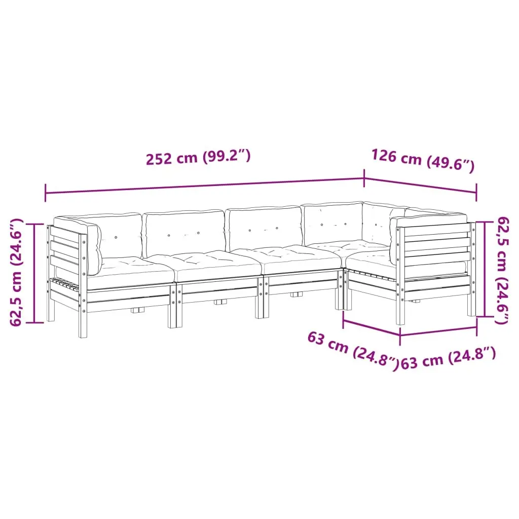 5 Piece Garden Sofa Set Outdoor Furniture with Cushions Solid Wood Brown Patio
