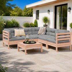 Garden Sofa Set 6 Piece Outdoor Furniture with Cushions Wood Patio Seating