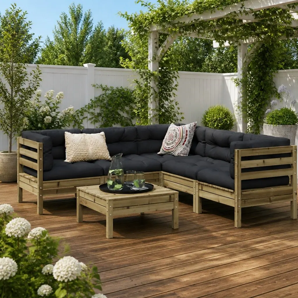 6 Piece Garden Sofa Set with Cushions Outdoor Patio Furniture Brown Impregnated