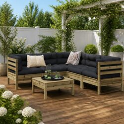6 Piece Garden Sofa Set with Cushions Outdoor Patio Furniture Brown Impregnated