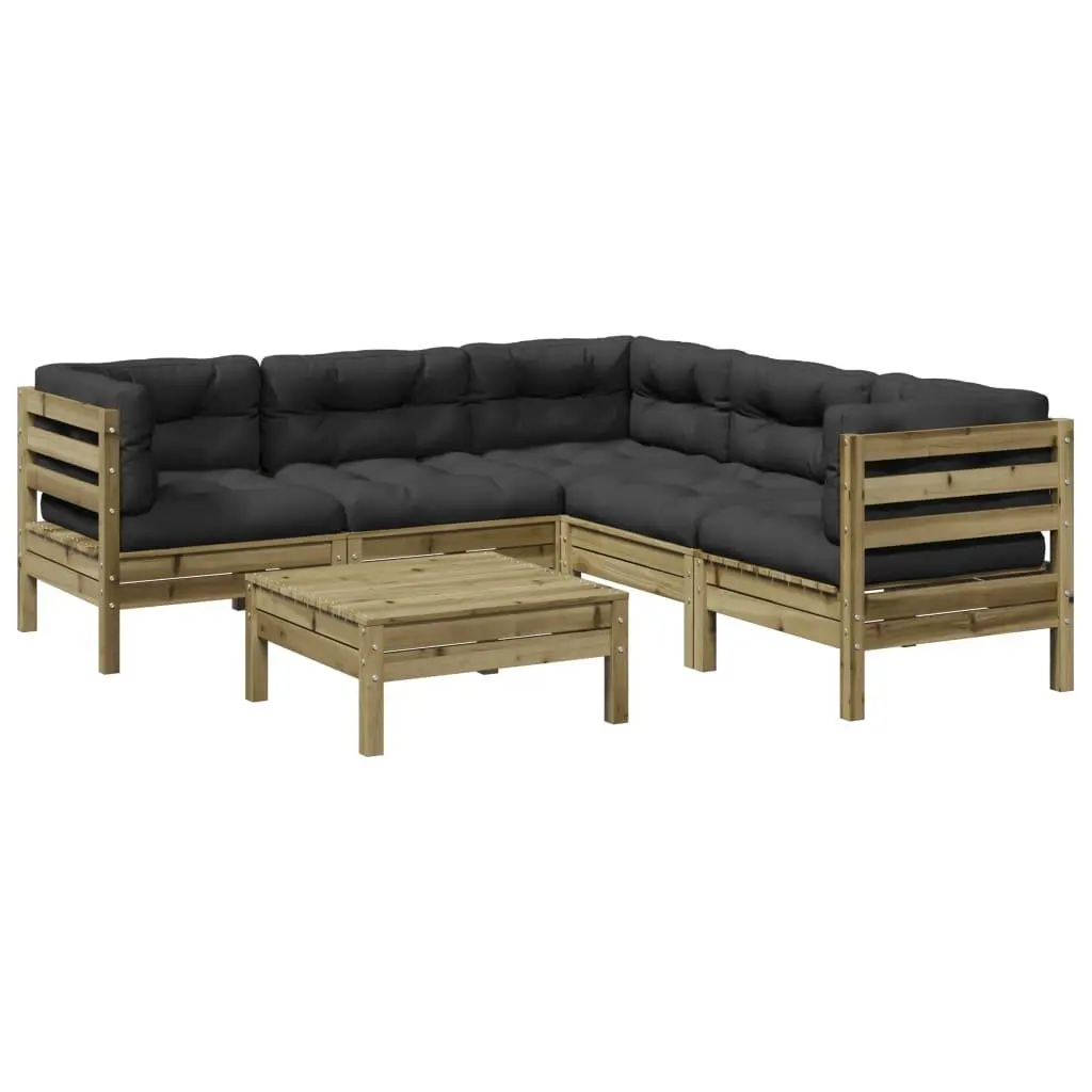 6 Piece Garden Sofa Set with Cushions Outdoor Patio Furniture Brown Impregnated