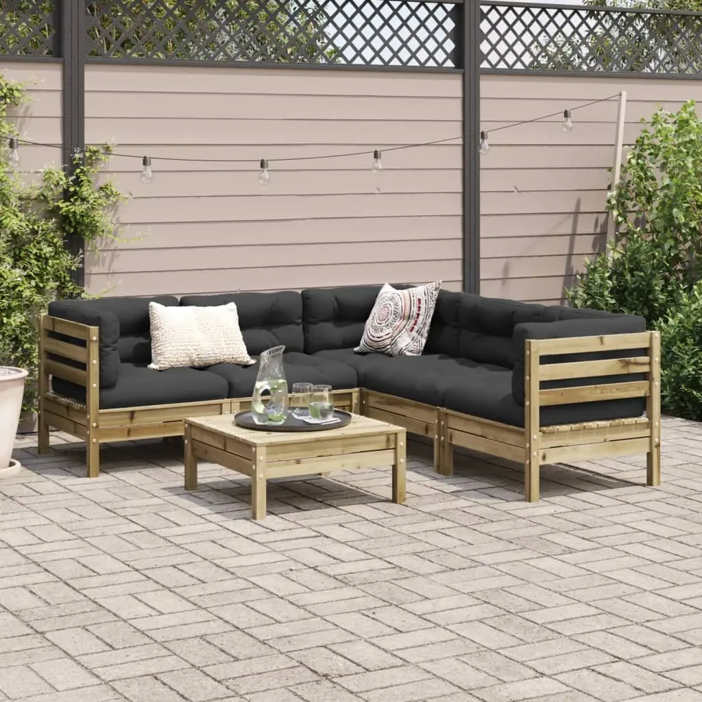 6 Piece Garden Sofa Set with Cushions Outdoor Patio Furniture Brown Impregnated
