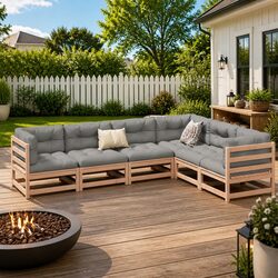 6 Piece Garden Sofa Set Outdoor Furniture Wood Cushions Backyard Patio Sectional