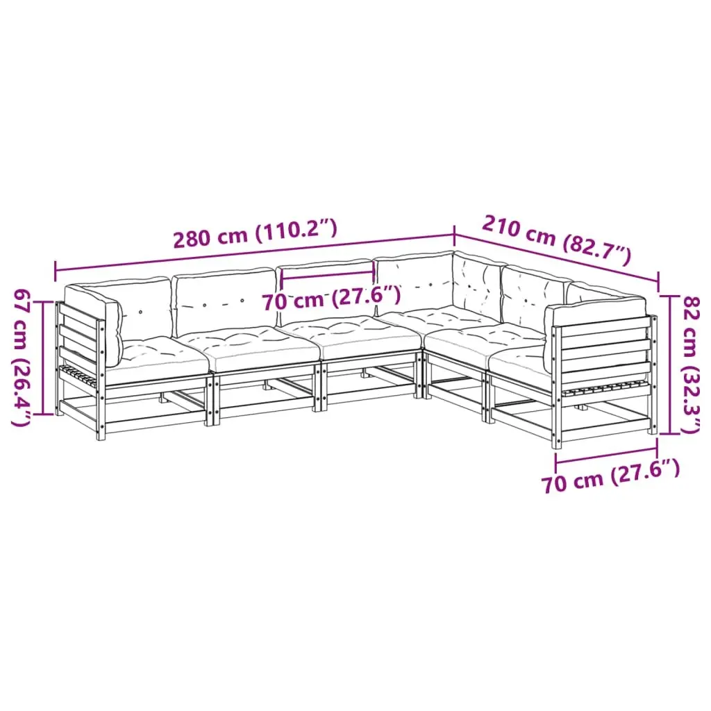 6 Piece Garden Sofa Set Outdoor Furniture Wood Cushions Backyard Patio Sectional