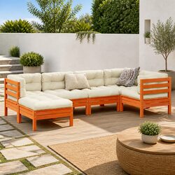 Garden Sofa Set 6 Piece Outdoor Furniture Brown Solid Wood Pine with Cushions