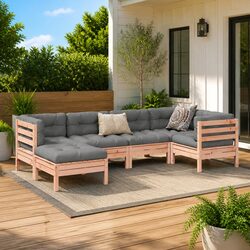 6 Piece Garden Sofa Set with Cushions Outdoor Patio Furniture Brown